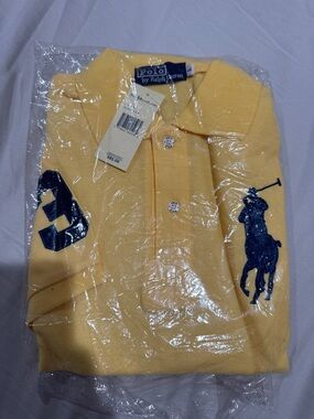 Polo by Ralph Lauren Yellow Polo with Navy Big Pony and Sleeve Number